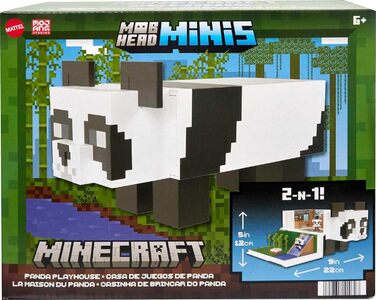 Ігровий набір MINECRAFT Mob Head Minis Panda Playhouse - 2-поверховий будинок, 2 фігурки панди, водна гірка, бамбуковий сад, день народження, для дітей від 6 років і старше, HLL25