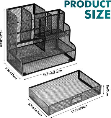 Органайзер для ручок Vikmyer Mesh з висувним ящиком, багатофункціональний тримач для олівців для столу, настільний органайзер та аксесуари для офісу, школи, мистецтва та аксесуарів (M)