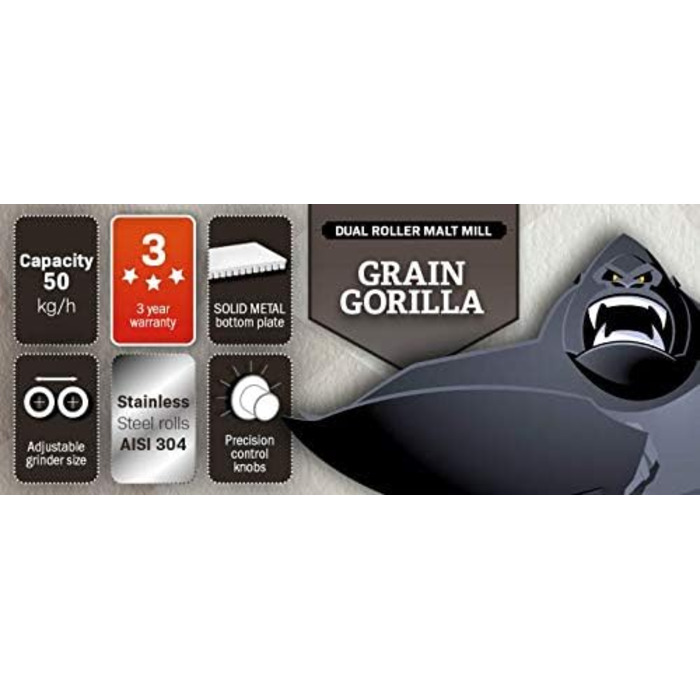 Млин для солоду Brouwland Brewferm Grain Gorilla, RVS, сірий, 5 літрів