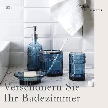 УСЕ ДЛЯ ДОМА Набір для ванної кімнати Набір аксесуарів для ванної кімнати з 4-х предметів Дозатор для мила, лоток, стакан, тримач для зубної щітки Скло мозаїчне (синє)