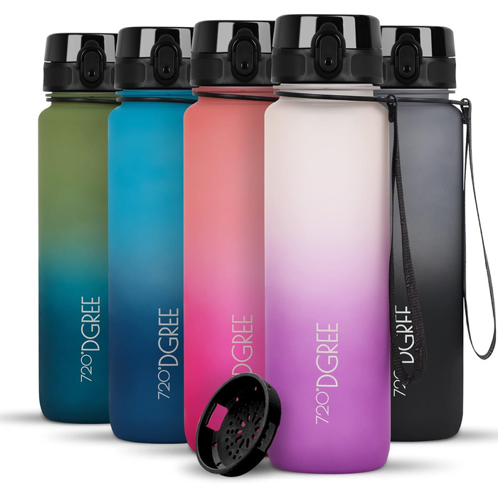 Пляшка для води 720DGREE 1л Sport 'uberBottle softTouch Sieb - BPA-Free - Пляшка для води для універу, роботи, фітнесу, велосипеда, активного відпочинку, роботи - спортивна пляшка з тритану - легка, ударостійка, багаторазова (1000 мл, 35 білосніжка бузок 