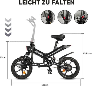 Електричний велосипед Bodywel T16 Mini E Bike 16 дюймів 250W 36V / 10.4Ah чорний