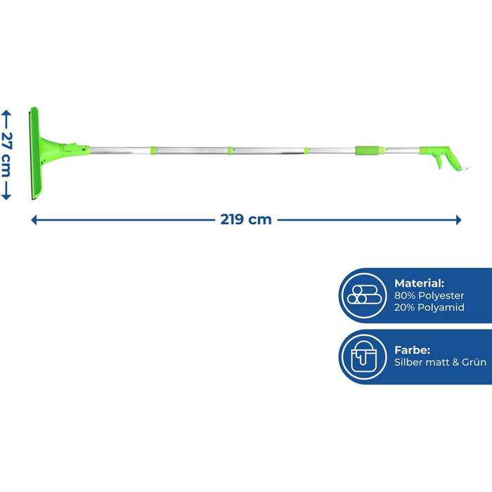 Склоочисник Maximex Extra-long спрей до 220 см, дозволяє робочу висоту до 420 см, склоочисник з резервуаром для води 85 мл, гумова губка & 27 см готова до протирання