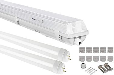 Світлодіодна вологозахищена лампа LumenTEC G13 IP65, 2 шт. T8 LED, 36 Вт 3600LM 120 см, світлодіодна вологозахищена лампа IP65, світлодіодний розсіювач, світлодіодна люмінесцентна лампа, холодний білий 6000K, кВт