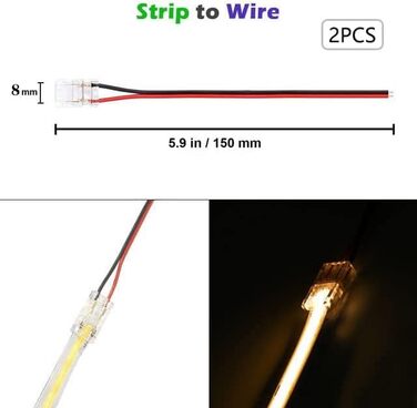 Контактний 8-міліметровий роз'єм для світлодіодної стрічки Cob, розетка постійного струму з кабельним роз'ємом, який легко натискається, швидке підключення дротяної стрічки для одноколірної світлодіодної стрічки COB (2pin8 мм), 2-