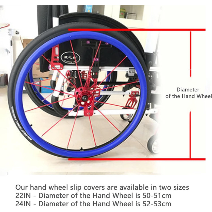 Чохол для інвалідного візка, аксесуари для інвалідних візків, силіконові чохли для обода для крісла колісного 24 дюйми/22 дюйми, захисний чохол для ковзання рук для крісла колісного для кращого зчеплення Blue 24inch