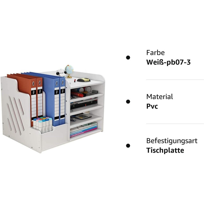 Настільний органайзер для файлів Vikmyer, Органайзер для настільних документів для офісу, домашньої школи, Органайзер для паперової поштової скриньки з коробкою для носової хустки та маленьким стаціонарним тримачем Caddy White PB07-3