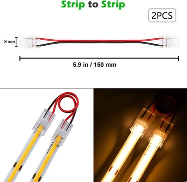 Контактний 8-міліметровий роз'єм для світлодіодної стрічки Cob, розетка постійного струму з кабельним роз'ємом, який легко натискається, швидке підключення дротяної стрічки для одноколірної світлодіодної стрічки COB (2pin8 мм), 2-