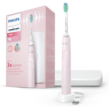 Електрична зубна щітка Philips Sonicare серії 3100 зі звуковою технологією, з датчиком тиску та індикатором зміни головки щітки, HX3673/11, Цукрова троянда, Рожевий