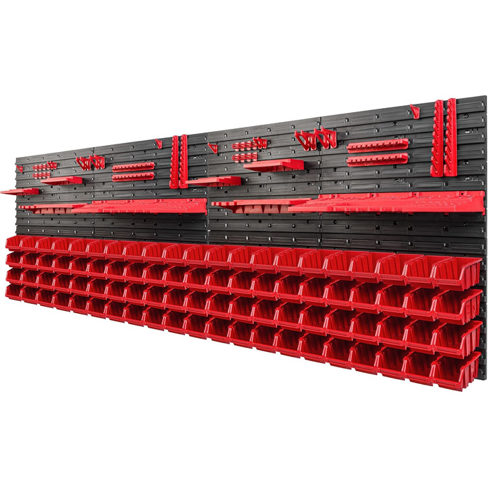 Абельні ящики Стінка для інструментів 230 x 78 см Тримач інструменту Настінна пластина Кронштейн Рейки Гараж Зберігання Майстерня Хобі (червоний), 84 шт.