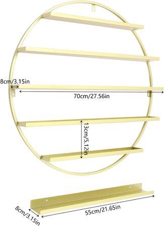 Полиця для лаку для нігтів DeeDuud Настінна полиця Кругла полиця для лаку для нігтів 5 рівнів Полиця для лаку для нігтів Включає 3 підставки та 3 стрижні для косметичного магазину Манікюрний салон Ювелірний магазин (золото)