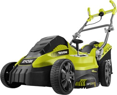 Електрична газонокосарка Ryobi RLM15E36H, потужність 1500 Вт, ширина зрізу 36 см, 5-ступінчасте центральне регулювання висоти зрізу, гребінець для газону EasyEdge, вкл. мульчуючий клин, мішок для трави 45 л, арт. 5133002345