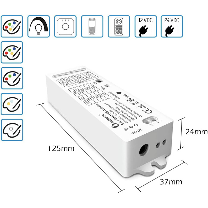 Контролер GLEDOPTO ZigBee для світлодіодної стрічки RGBCCT WRGBWW для 12 В або 24 В протестовано з Philips Hue*, Alexa Echo Plus, Homee (серія 5в1 Pro)