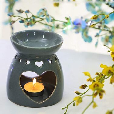 Керамічна ароматична лампа Ароматична лампа свічник, Love Hollow Wax Aroma Lamp Tea Light Holder Ароматична лампа, Декоративна керамічна ароматична лампа чайне світло для ароматерапії масла і ароматерапії воску прикраса кімнати (сірий)