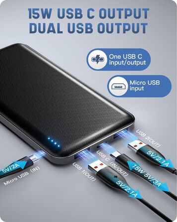 Маленький, але міцний, Power Bank USB C Швидкі виходи (3.0A), 2 USB виходи Зовнішні батареї мобільного телефону, сумісні з iPhone 15 14 13 iPad Samsung AirPods, 10000mAh Power Bank