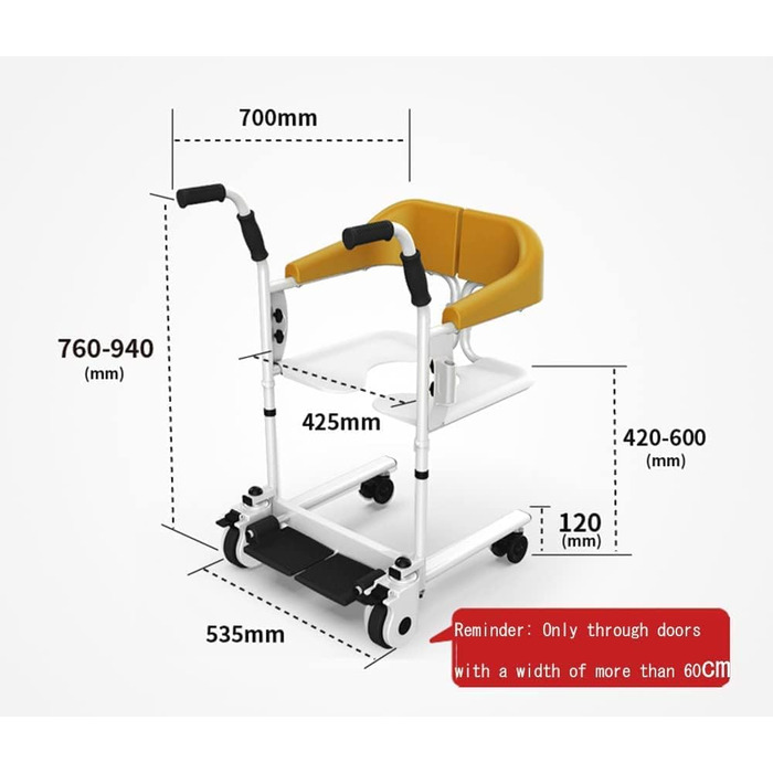 Інвалідний візок для пацієнта додому, портативне крісло для перенесення, допоміжний засіб для підйому інвалідного візка з розділеним сидінням на 180, інвалідний візок у ванній кімнаті, приліжковий комод з горщиком для людей похилого віку з обмеженими можл