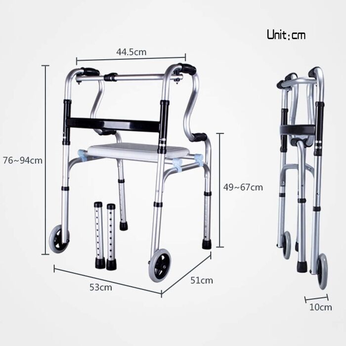 Ходунки, складні ходунки з сидінням, регульовані по висоті, легкі алюмінієві ходунки для людей похилого віку, вантажопідйомність 150 кг
