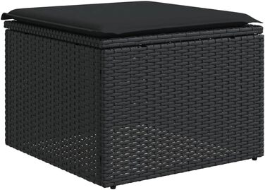 Табурет садовий з подушкою чорний 55x55x37 см Poly Rattan,365966