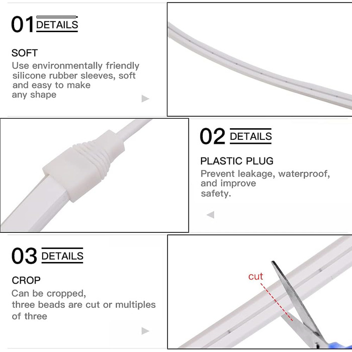 Неонова світлодіодна стрічка Wisada 5 м, постійний струм 12 В 2835 600 світлодіодів силіконова гнучка неонова стрічка, водонепроникна біла неонова світлодіодна стрічка IP67 з можливістю затемнення з ІЧ пультом дистанційного керування та блоком живлення 12