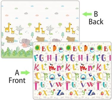 Дитячий складний килимок для повзання Дитячий ігровий килимок, дитячий килимок для підлоги без забруднювачів з обох сторін, водонепроникний, нековзний і нетоксичний, не містить бісфенолу А (літери зоопарк, 180x160x1 см)
