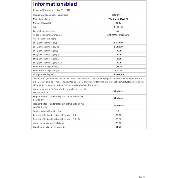 Сушильна машина  Bauknecht T Soft M11 82 N з тепловим насосом до 8 кг клас енергоспоживання A.