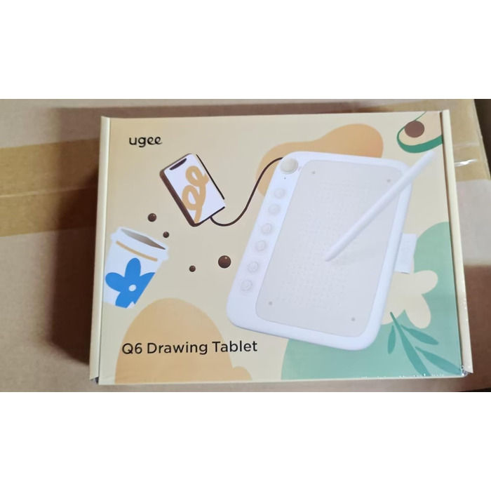 Графічний планшет UGEE для ПК 6,3 x 4 дюйми, Dital Drawing Pad з пером 8192 Чутливість до натискання 10 Express Keys Pen Tablet, сумісний з Windows Mac Linux (Q6-Black)