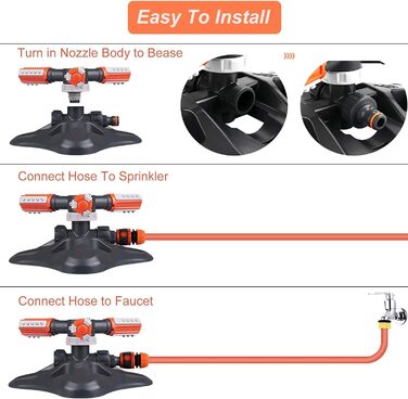 Садовий спринклер Fixget, оновлена система зрошення газону, автоматична спринклерна система зрошення на 360 градусів 3 ручки обприскувача зі швидкими шланговими з'єднувачами для систем зрошення (A)