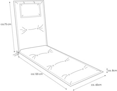 Подушка для шезлонга 1-Секція Класична Сіра Біла Смугаста 195 x 60 x 8 см для садового шезлонга, з подушкою для голови, високоякісна, миється та проста у догляді 1 Сіра Біла Смугаста