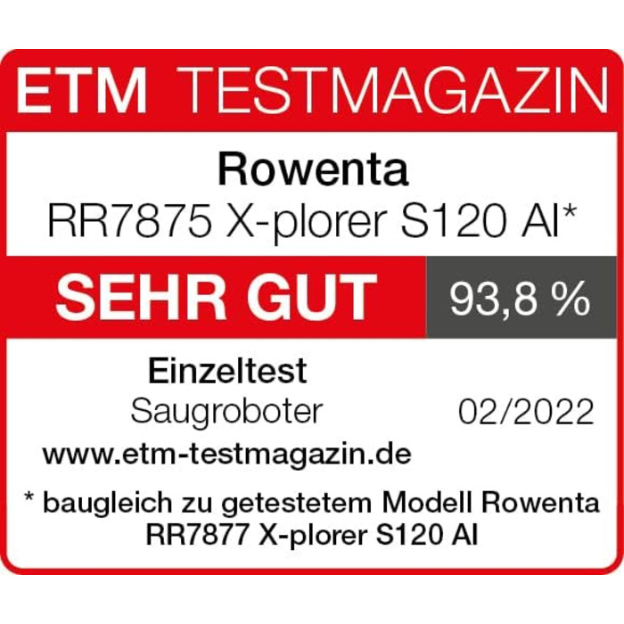 Вакуумний робот Rowenta RR7875 X-PLORER Series 120 AI Результат тесту ДУЖЕ ДОБРЕ Лазерна навігація автоматичне очищення Керування через додаток Пилосос і миття 120 хв 150 м чорний