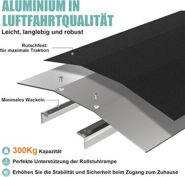 Пороговий пандус з алюмінію, Пандус для інвалідних візків Threshold Bridge, вантажопідйомність 300 кг, ширина 60 см, безбар'єрний хід 60 см