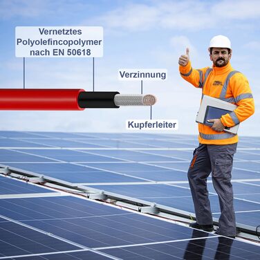 Подовжувач сонячного кабелю ANFIL 6mm2/10AWG Сонячна панель Фотоелектричний подовжувач Сонячний фотоелектричний кабель з розеткою та вилкою для професійної установки сонячної системи (6 м червоний 6 м чорний)