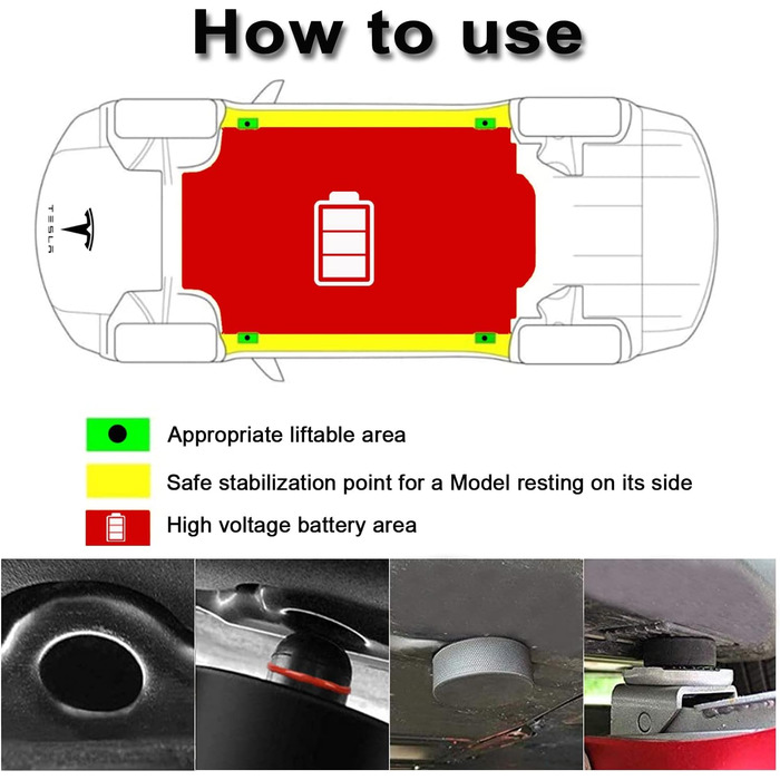 Гумова накладка Bowfar 4Pcs Jack для адаптера Tesla Model 3/Y/X/S Jack Pad Аксесуари з коробкою для зберігання, захищає акумулятор Tesla та шасі