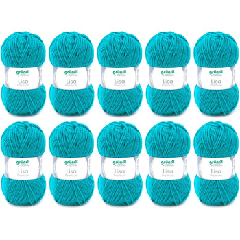 Пряжа Grndl Lisa Premium Uni Knitting & Crochet Yarn (м'яка і вовняний характер, проста в догляді миється трикотажна пряжа з 100 поліакрилу, 50 г/ 133 м, розмір голки 3,5 - 4,5, 10 кульок по 50 г кожен), (бензин)