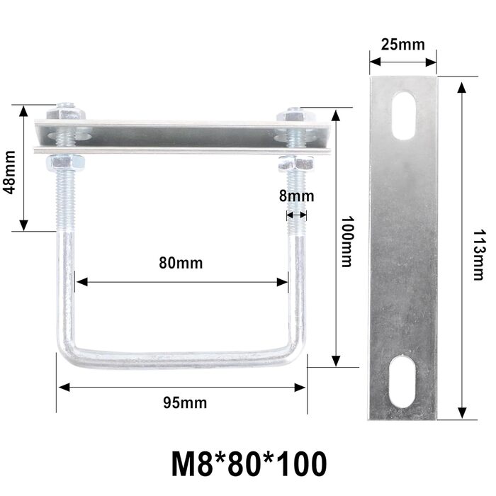 Болти U-болти M8 U-подібні болти квадратні 4 шт. и U-болти U-болти Затискачі з гайкою Шайба рами M8x80x130 мм