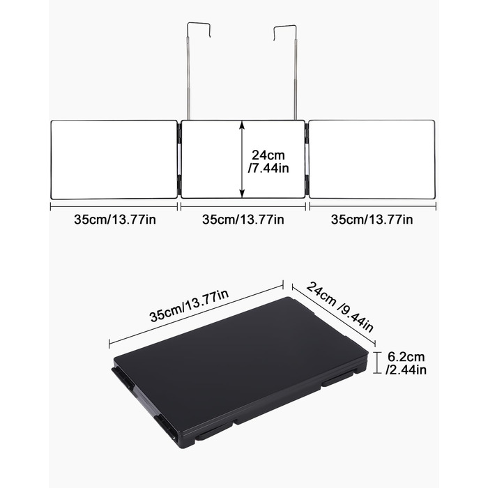 Дзеркало PERMUST 360, дзеркало з регулюванням висоти, 3-стороннє складане дзеркало, дзеркало для підвішування, дзеркало для гоління зі збільшувальним дзеркалом 10 разів, перукарське дзеркало для тримера для волосся, макіяж, гоління