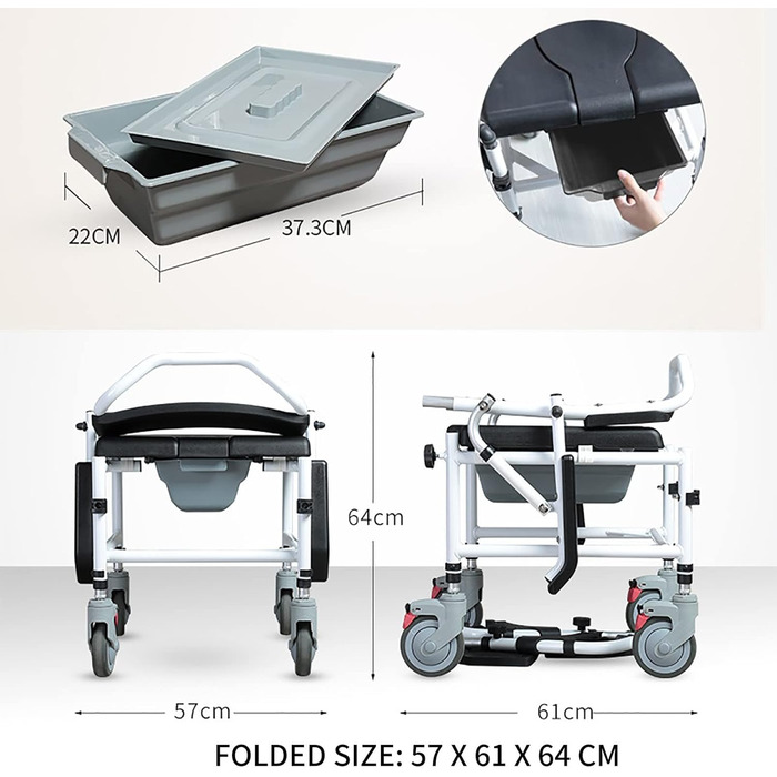 Туалетне крісло UHJKLA для людей похилого віку, Туалетне крісло з відкидними підлокітниками та колесами, Туалетне крісло для туалету, Інвалідна кабіна з алюмінієвого сплаву з