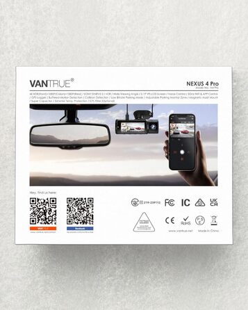 Автомобільний відеореєстратор VANTRUE N4 Pro 5G WiFi 4K 1080P 1080P/ 3 HDR, режими конфіденційності відеореєстратора STARVIS 2 та буферний моніторинг паркування Автомобільна камера ІЧ Starlight Нічне бачення, голосові команди, GPS, 2.45 Макс. 512 ГБ