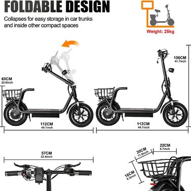 Електричний самокат E Scooter Електричний самокат для дорослих E Scooter 48V 11AH Електричний самокат зі світлодіодним світлом, електричний самокат 12 пневматичні шини, M5 Pro