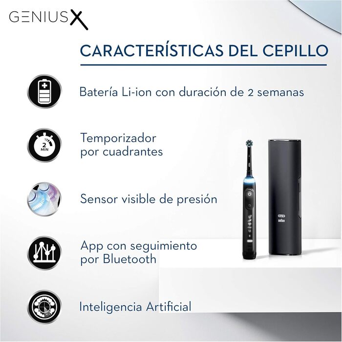 Електрична зубна щітка Oral-B Genius X, 6 режимів чищення зубів для догляду за зубами, додаток зі штучним інтелектом і Bluetooth, розроблений Braun, зарядний дорожній кейс, чорний Oral-B Genius X Black