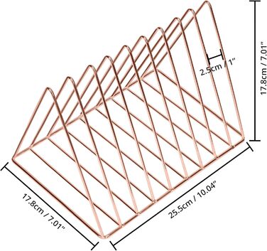 Металева підставка для журналів Belle Vous рожеве золото - Трикутна підставка для журналів та газет з 9 гніздами для дому, книжкової полиці, ванної кімнати та офісу - Для книг, газет, планшетів та папок рожеве золото