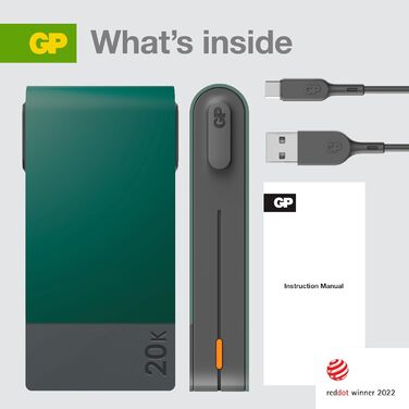 Зовнішній акумулятор 20 000 мАг GP Power Bank з великою ємністю, портативний зарядний пристрій з портом USB типу C швидка зарядка 3 пристроїв одночасно Синій