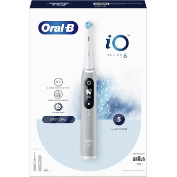 Електричні зубні щітки Oral-B iO 6, 1 сіра ручка, 1 щітка, 1 дорожній кейс, чорно-білий одномісний