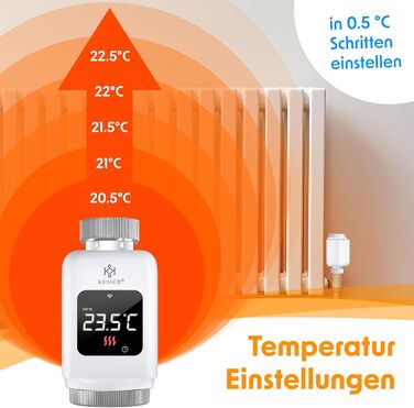 Радіаторний термостат KESSER WiFi Контролер опалення Термостат опалення WLAN з керуванням через додаток Smart Home Термостат Alexa, Google Assistant з 6 радіаторними вентилями Збережіть енергію та витрати