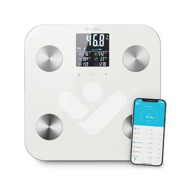 Ваги для ванної кімнати TrueLife FitScale W6 BT цифрові, ваги для тіла Bluetooth, ваги людей, 19 вимірювань, кольоровий РК-дисплей, до 8 користувачів, ваги з жиром і м'язовою масою, мобільний додаток