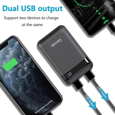 10 000 mAh, Portable Mini Charger with 2 Inputs and Outputs 5 V/2.4 A for iPhone, Samsung Galaxy Huawei Smartphone (Black), 10 000 mAh, Portable Mini Charger with 2 Inputs and Outputs 5 V/2.4 A for iPhone, Samsung Galaxy Huawei Smartphone (Black)