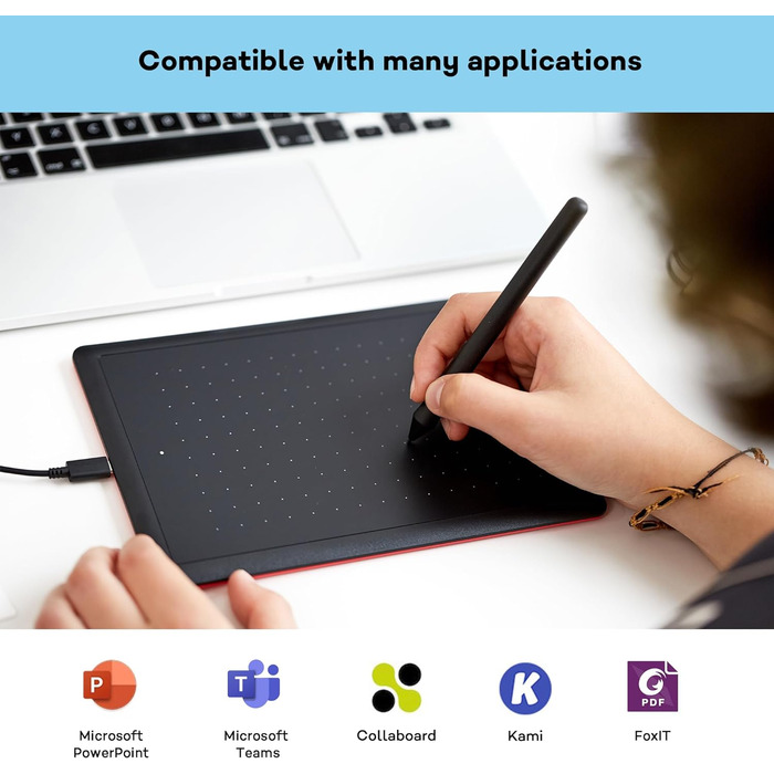 З чутливим до тиску пером, підходить для Windows, Mac і Chromebook, маленький, чорний/червоний планшет з маленьким пером