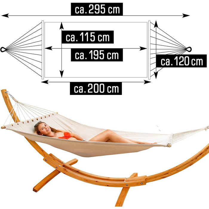 Гамак AMANKA XXL з каркасом - 325 см Каркас гамака Outdoor Wood - Бежевий стрижень Гамак - для 2 - Підставка для двох осіб Слонова кістка