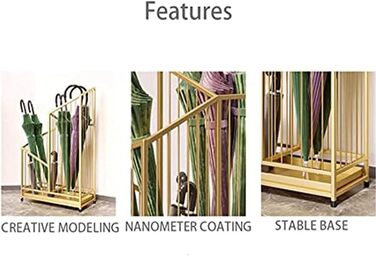 Порожниста металева підставка для парасольки RAABYU, знімна підставка для парасольки з піддоном для крапель, полиця для зберігання парасольок для входу в домашній офіс, золото, 25 * 20 * 62 см чорний 25 * 20 * 62 см