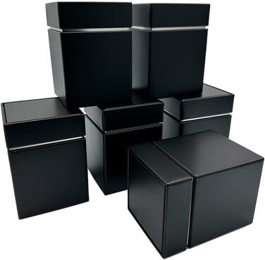 Набір з 6 шт. Tea & Spice Tin Black Special, коробка з ковзною кришкою з жерсті, 78 x 78 x 110 мм, ідеально підходить як коробка для зберігання, квадратна коробка з накладною кришкою приблизно на 100 г розсипного чаю - сучасний дизайн