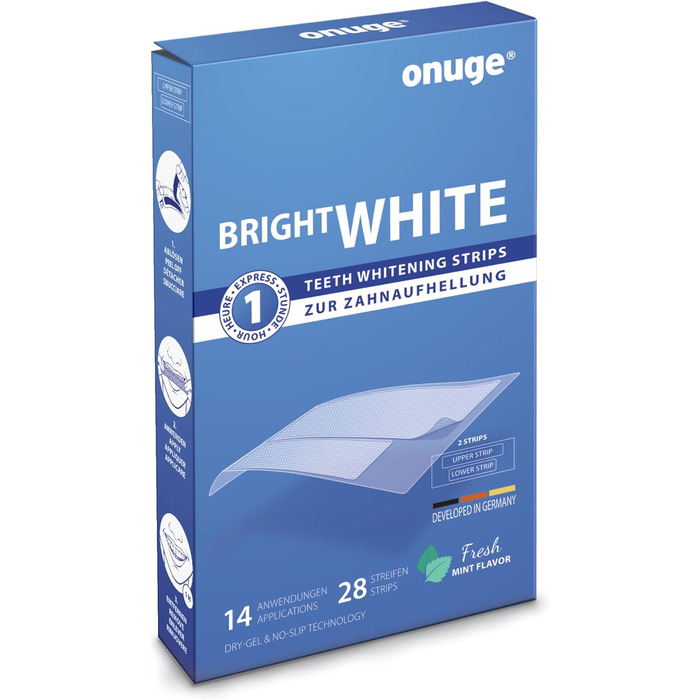 Смужки для відбілювання зубів Onuge Bright White - без перекису - також для чутливих зубів 28 смужок - 14 днів 28 шт. (1 упаковка)